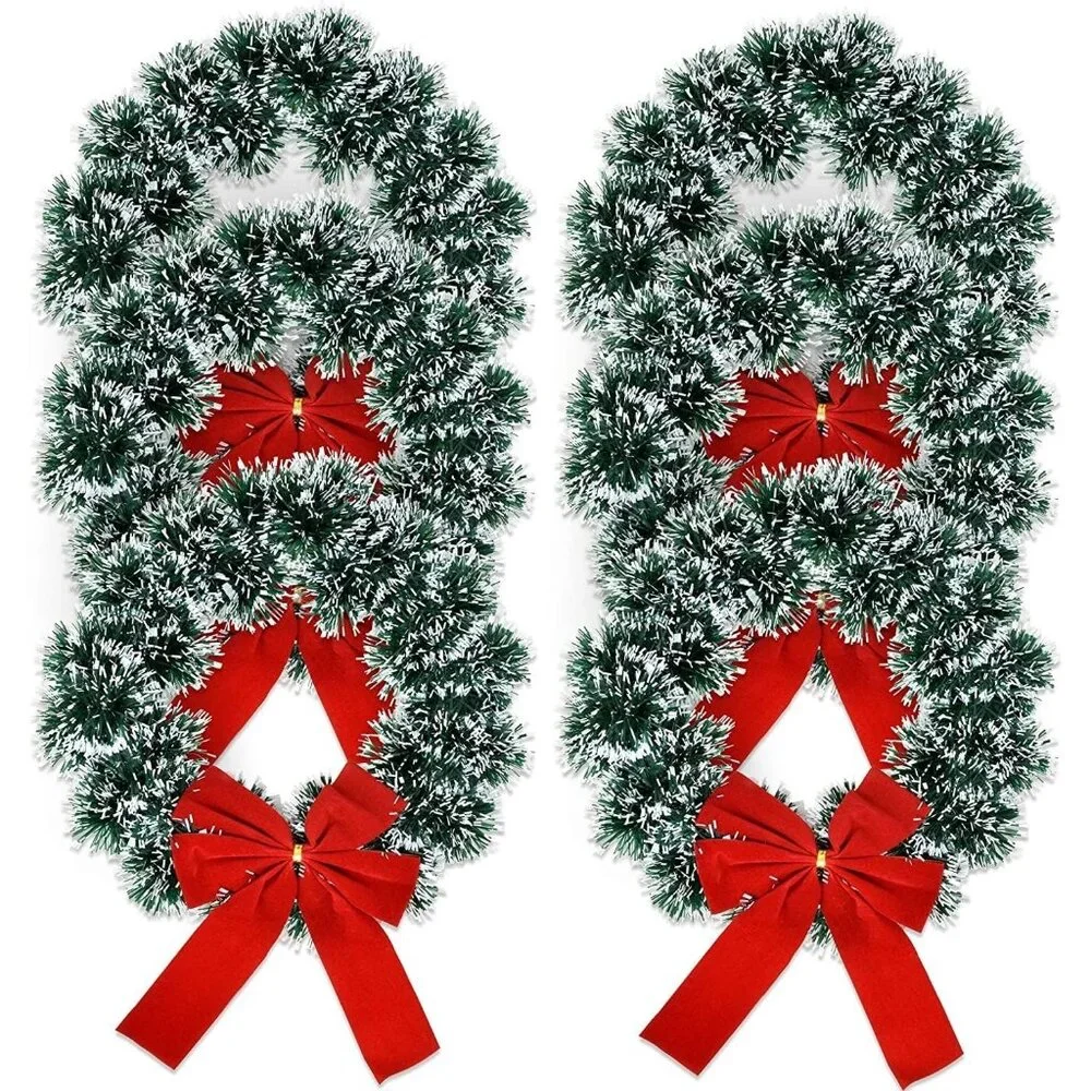 Elegant 9.5-Inch Pine Wreaths with Red Velvet Bow - 6-Pack for Celebration